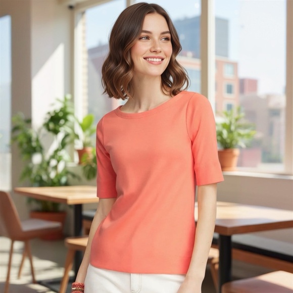 Chico's Pima Cotton Bateau Neck Tee Shirt Sunset Peach Women’s Size 2 LARGE NWT - Picture 2 of 15